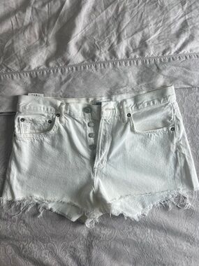 Agolde White High-Rise Button-Fly Frayed Denim Shorts